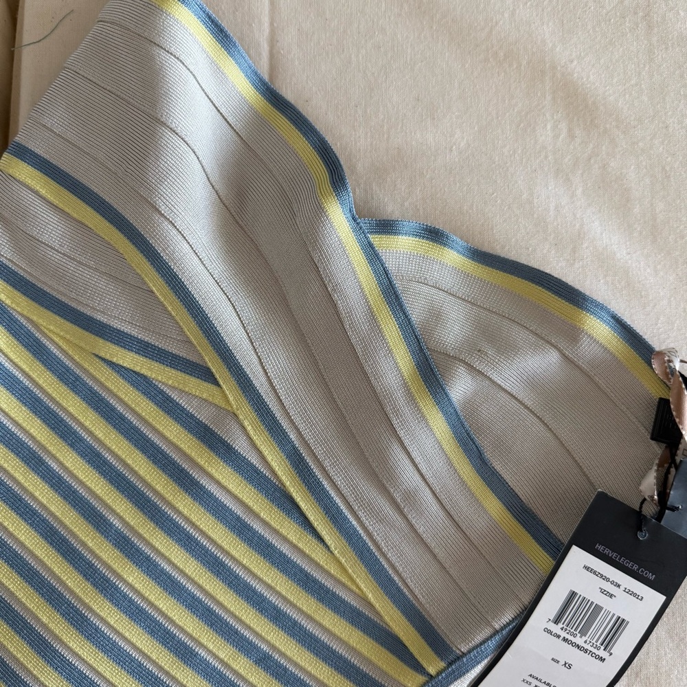Herve Leger Blue and Yellow Striped Bandage dress - Picture 2 of 11